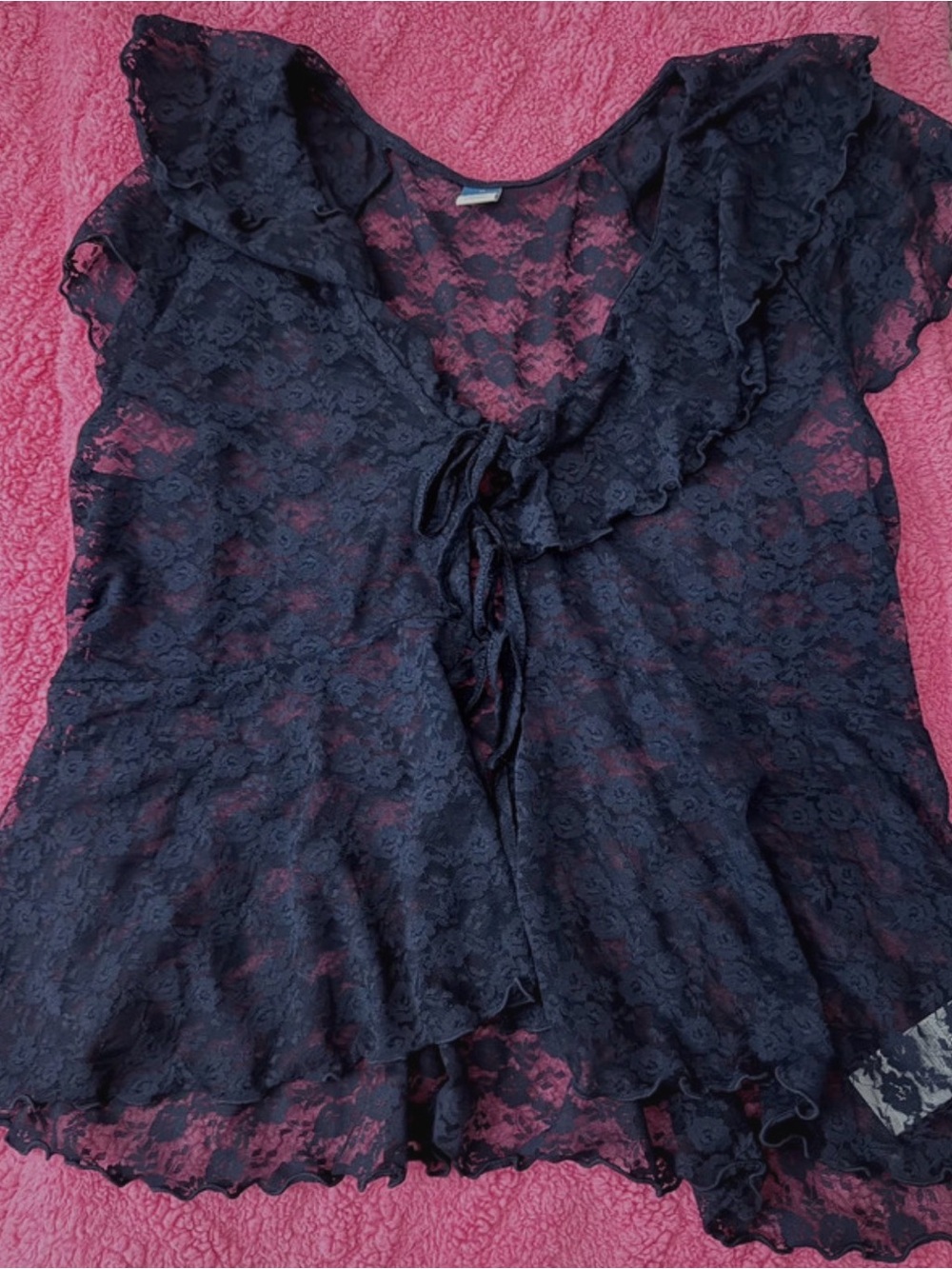 Old Navy Black Sheer Lace Tie-Front Blouse